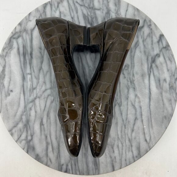 Magdesians California Heels Womens 5.5 Bronze Croc Embossed Closed Toe Career - Picture 4 of 11